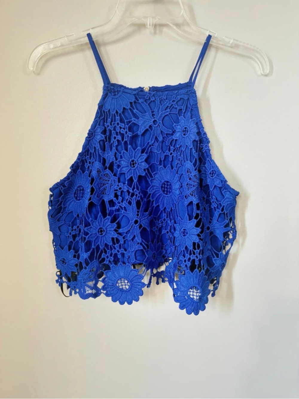 Forever 21 Royal Blue Floral Crochet Halter Top